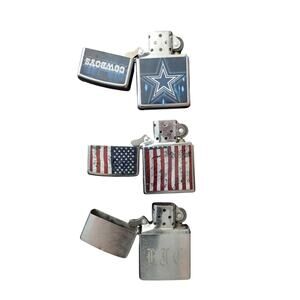 Lot of 3 Vintage Zippo Lighters - 1978 Steel, 1997 Cowboys, 2005 American Flag